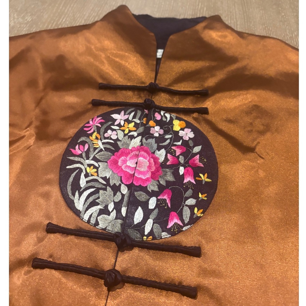 Soft Surroundings 100% Silk Asian Embroidered Frog Closure Jacket‎ Womens S GUC - Picture 2 of 9